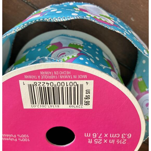 Lot of 8 Blue & Silver Decorative Holiday Ribbons Snowman Glitter Foil Wired VTG - Picture 5 of 12